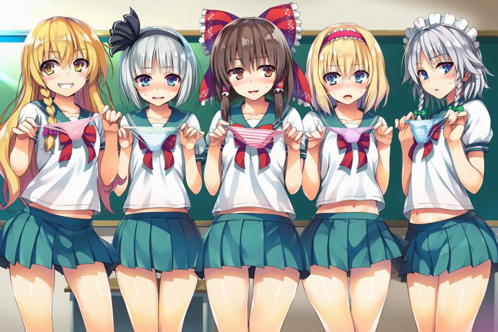 イラスト投稿 - 東方キャラのノーパン学校生活