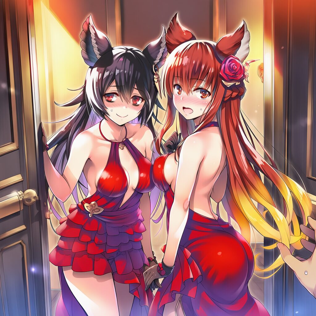 イラスト投稿 - イケメン達のヤリ部屋にアンスリアを招待するニーア